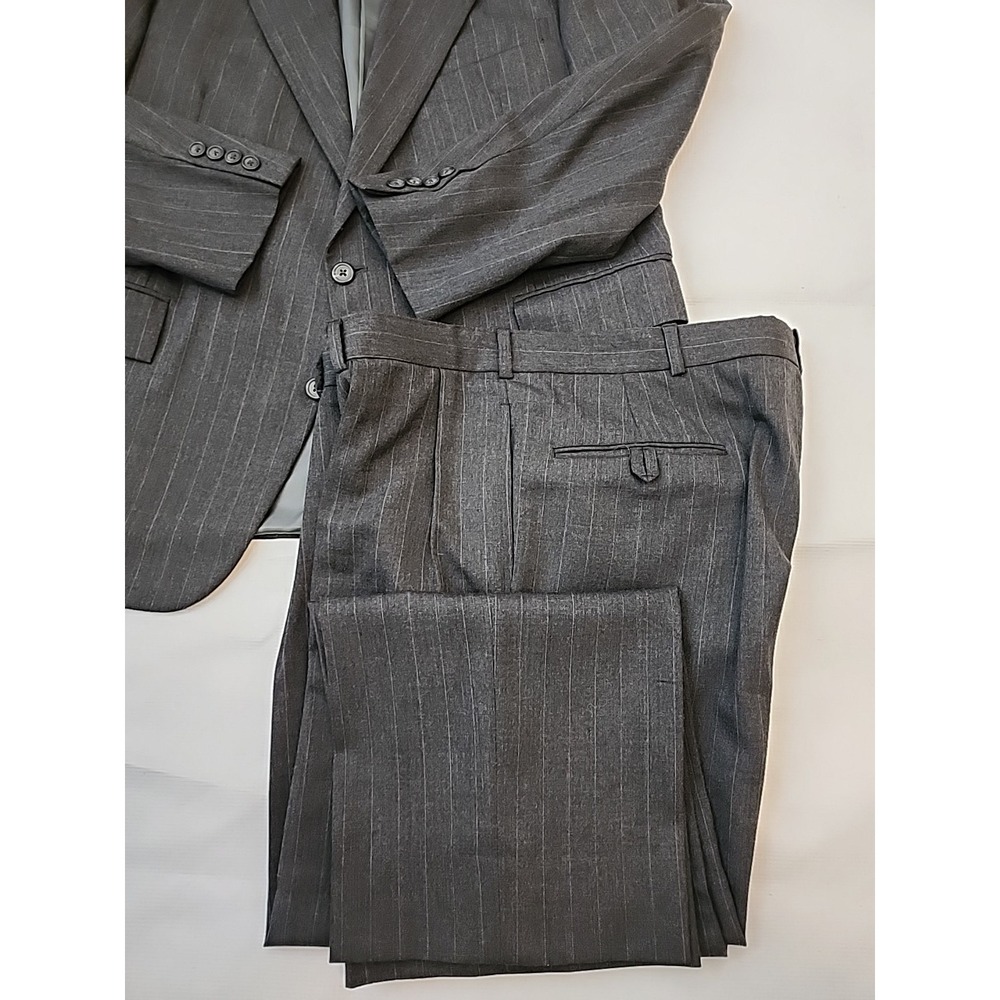 VTG Polo Ralph Lauren Gray Pinstriped Wool Suit Sz 43S Pants 37.5"X27.25" - Picture 2 of 16